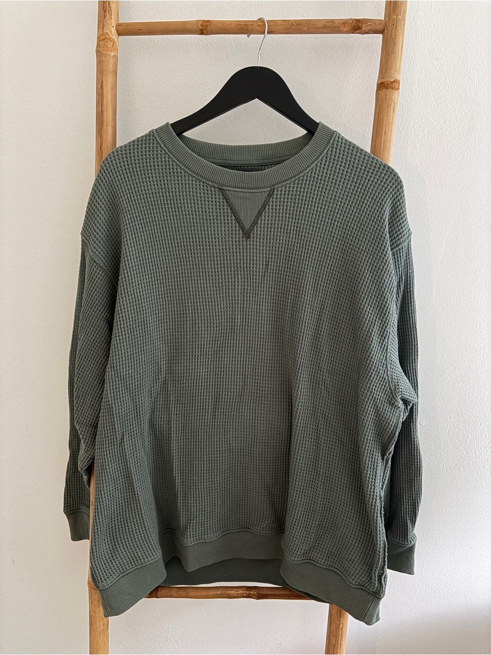 aerie women’s oversized Olive Green Waffle-Knit Crewneck Sweater